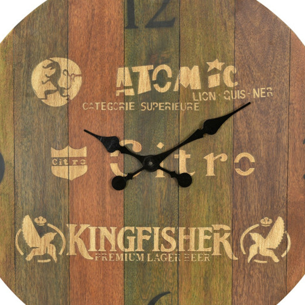 24" Brown Solid Wood Silent Analog Round Wall Clock-3