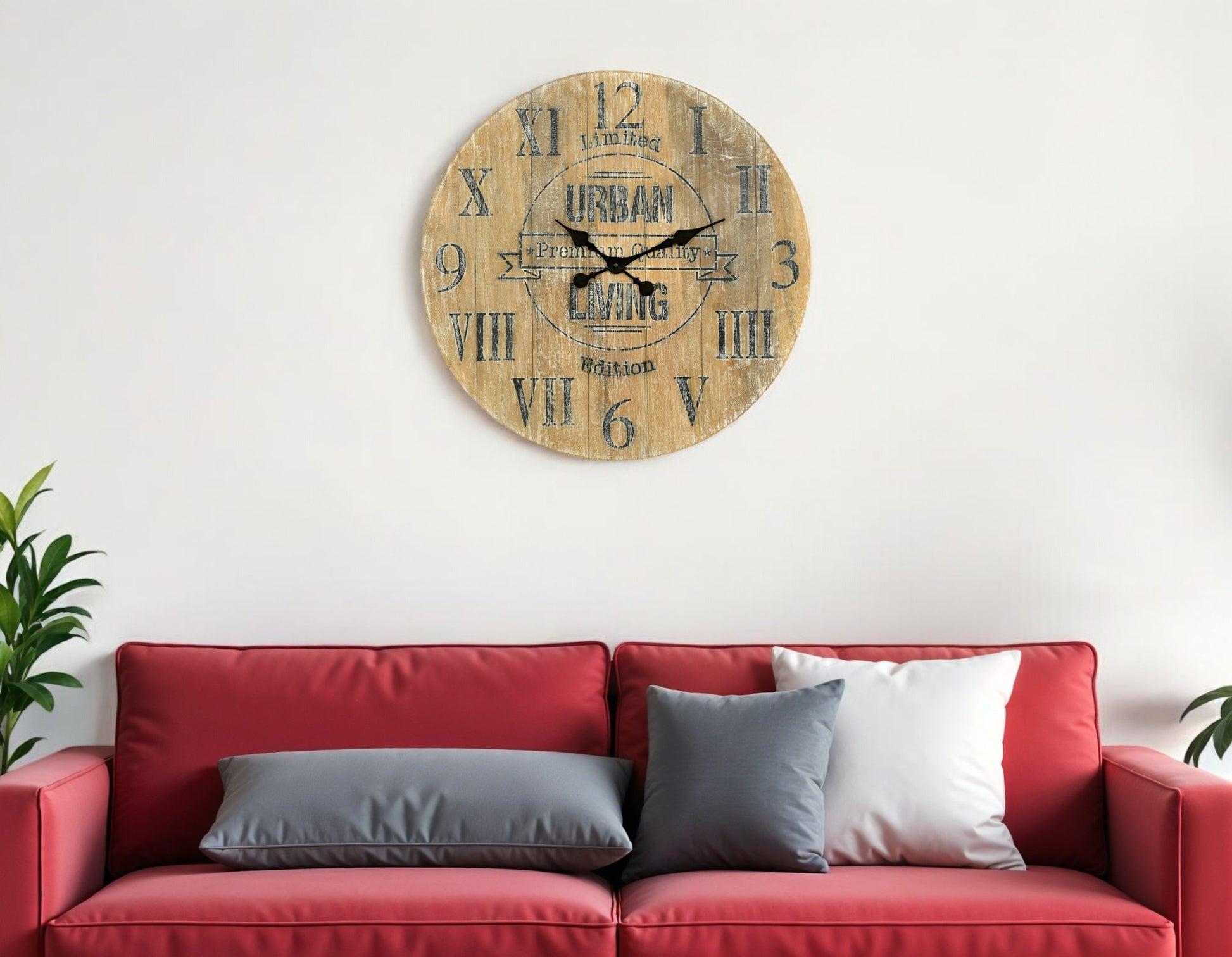 24" Natural Distressed Solid Wood Silent Analog Round Wall Clock-0