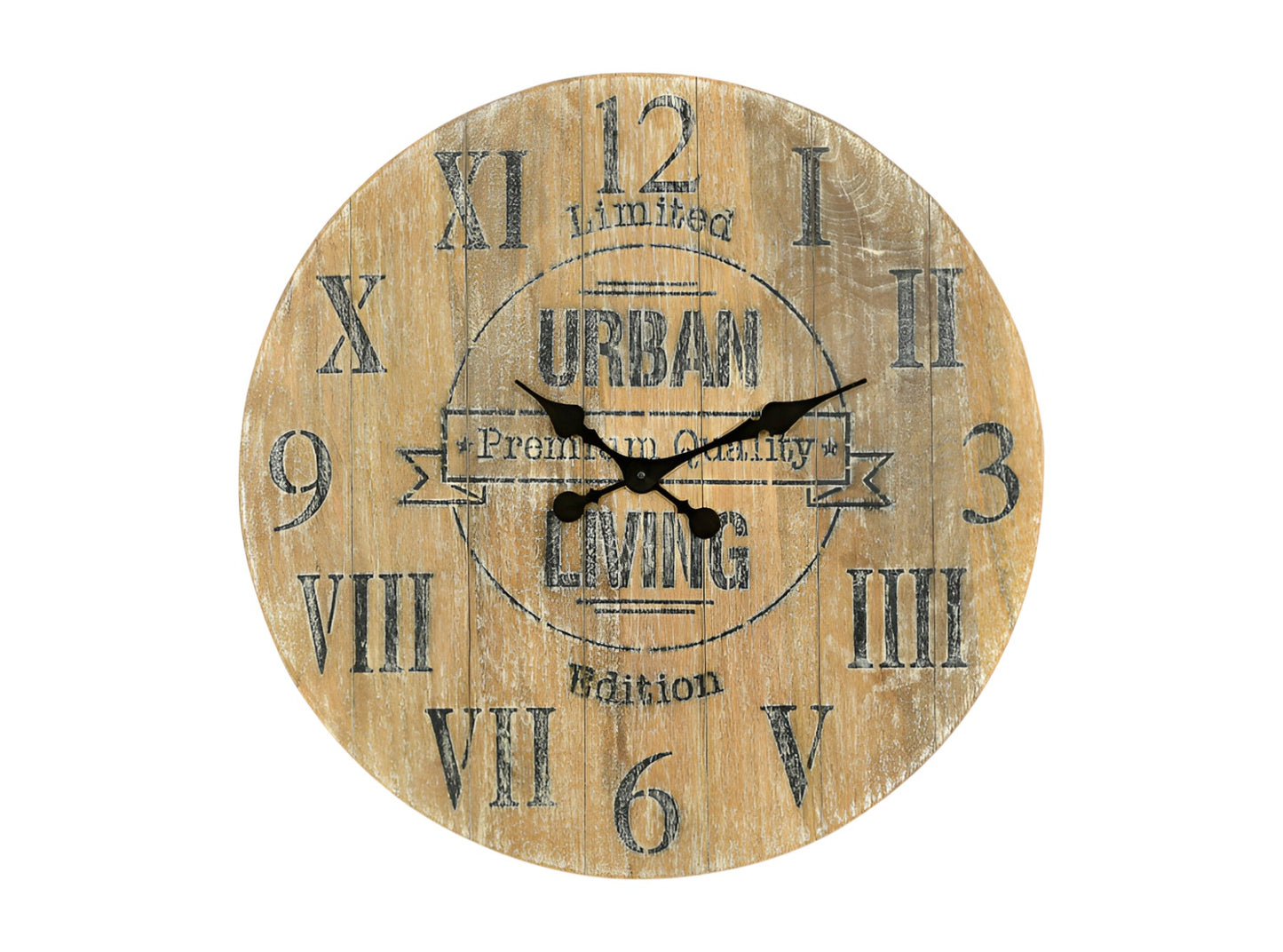 24" Natural Distressed Solid Wood Silent Analog Round Wall Clock-1