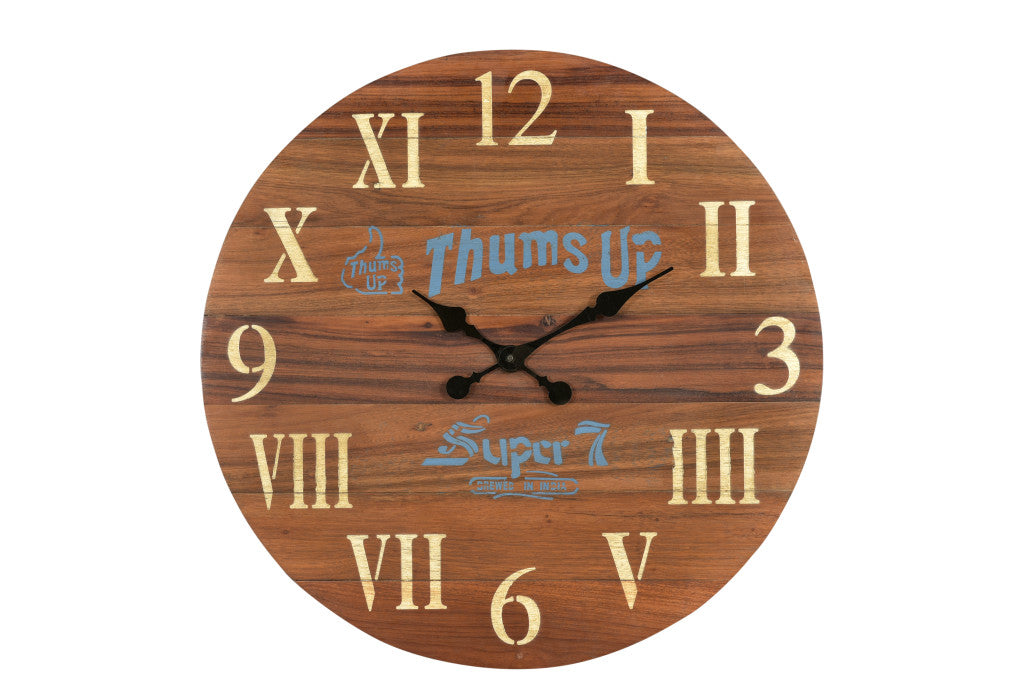 24" Brown Solid Wood Silent Analog Round Wall Clock-2