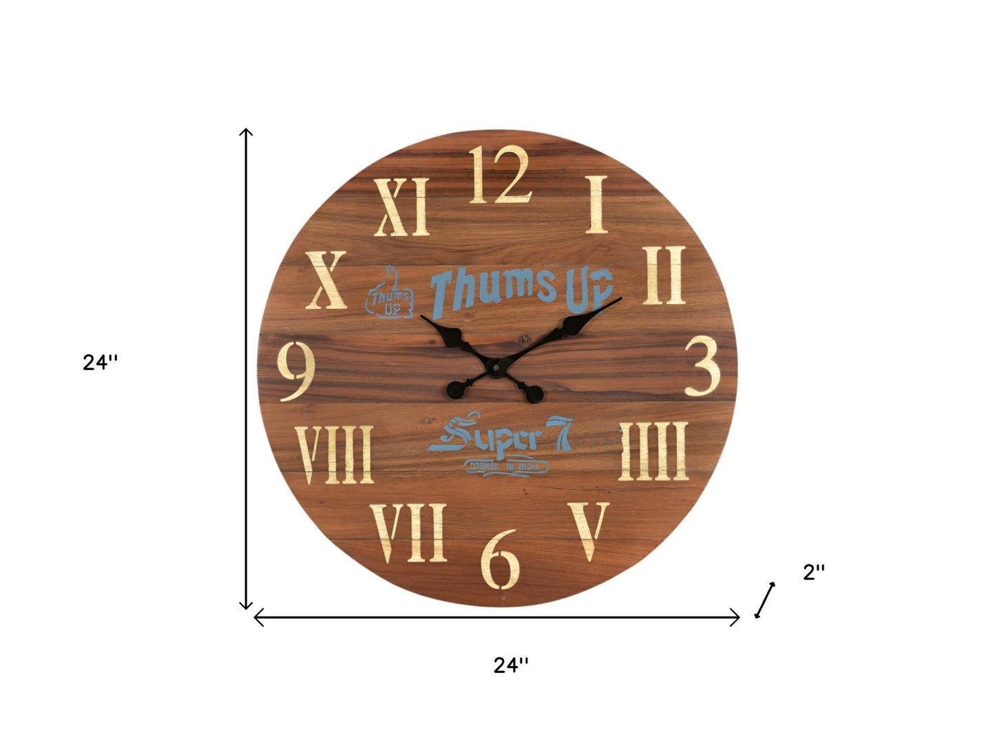 24" Brown Solid Wood Silent Analog Round Wall Clock-6