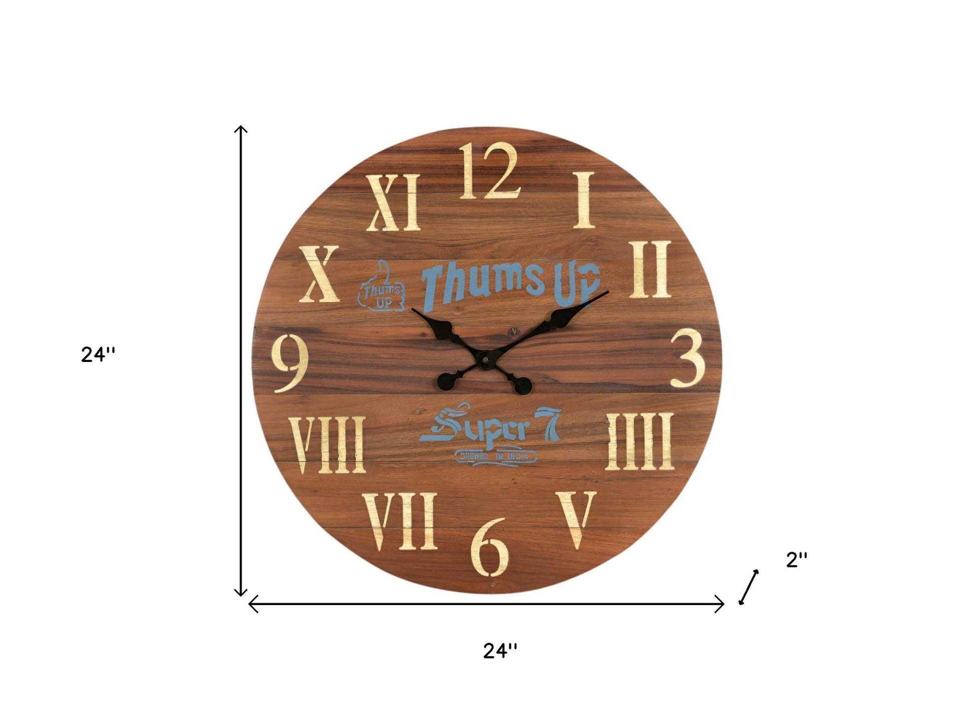 24" Brown Solid Wood Silent Analog Round Wall Clock-6