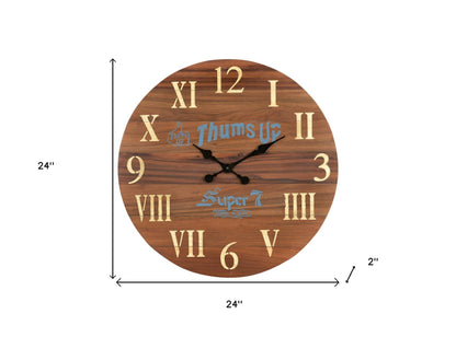 24" Brown Solid Wood Silent Analog Round Wall Clock-6