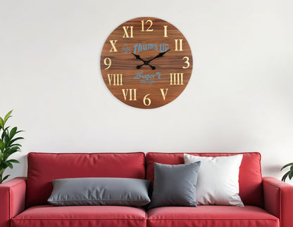 24" Brown Solid Wood Silent Analog Round Wall Clock-0