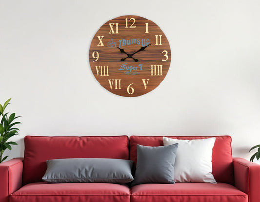 24" Brown Solid Wood Silent Analog Round Wall Clock-0