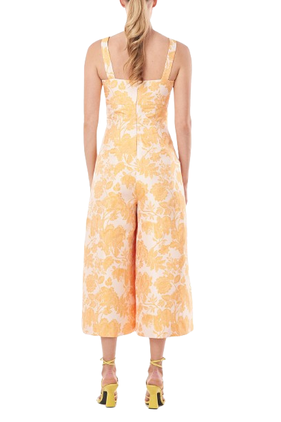 Kay Unger Sleeveless Square Neck Empire Waist Floral Two-Tone Jacquard Jumpsuit with Pockets-2