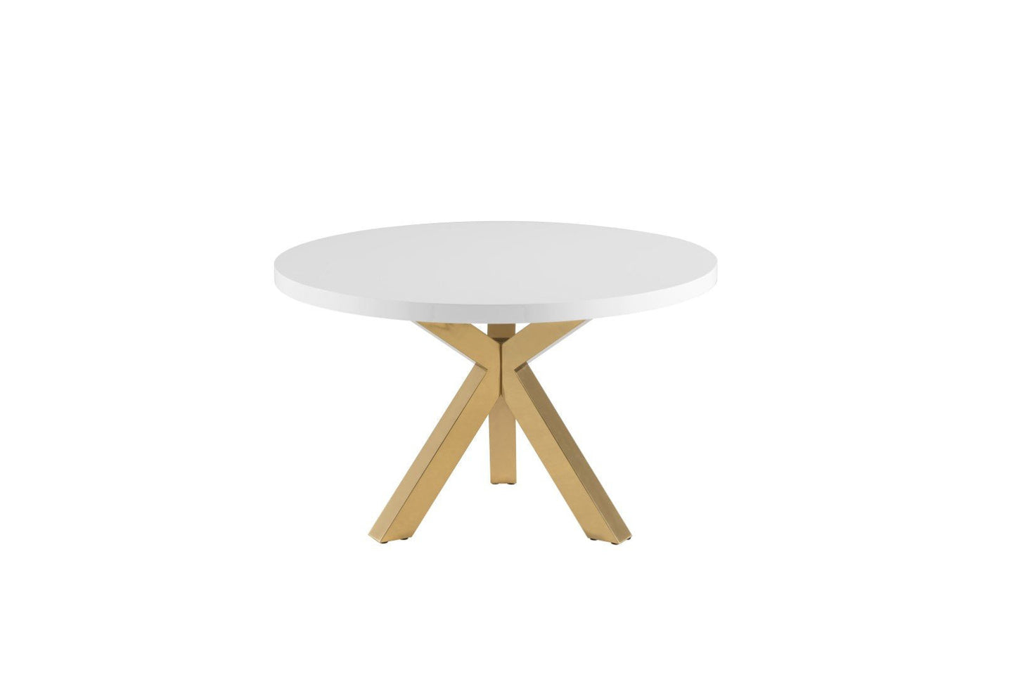 48" White and Gold Wood And Metal Cross Leg Base Round Top Dining Table-1