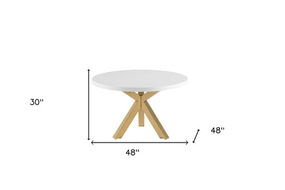 48" White and Gold Wood And Metal Cross Leg Base Round Top Dining Table-5