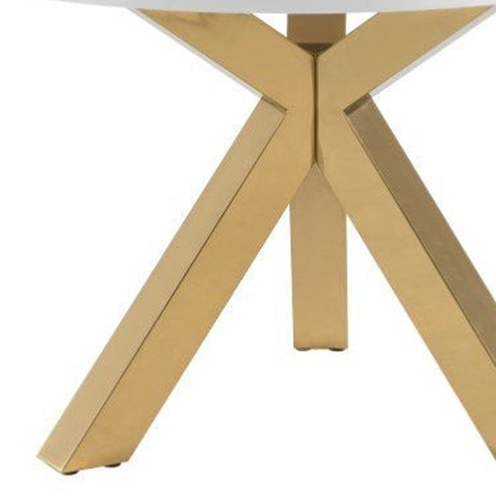 48" White and Gold Wood And Metal Cross Leg Base Round Top Dining Table-3