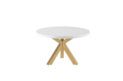 48" White and Gold Wood And Metal Cross Leg Base Round Top Dining Table-4