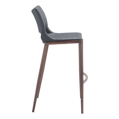 Set of Two 29" Dark Gray and Walnut Faux Leather and Steel Low Back Counter Height Bar Chairs-3