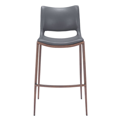 Set of Two 29" Dark Gray and Walnut Faux Leather and Steel Low Back Counter Height Bar Chairs-4