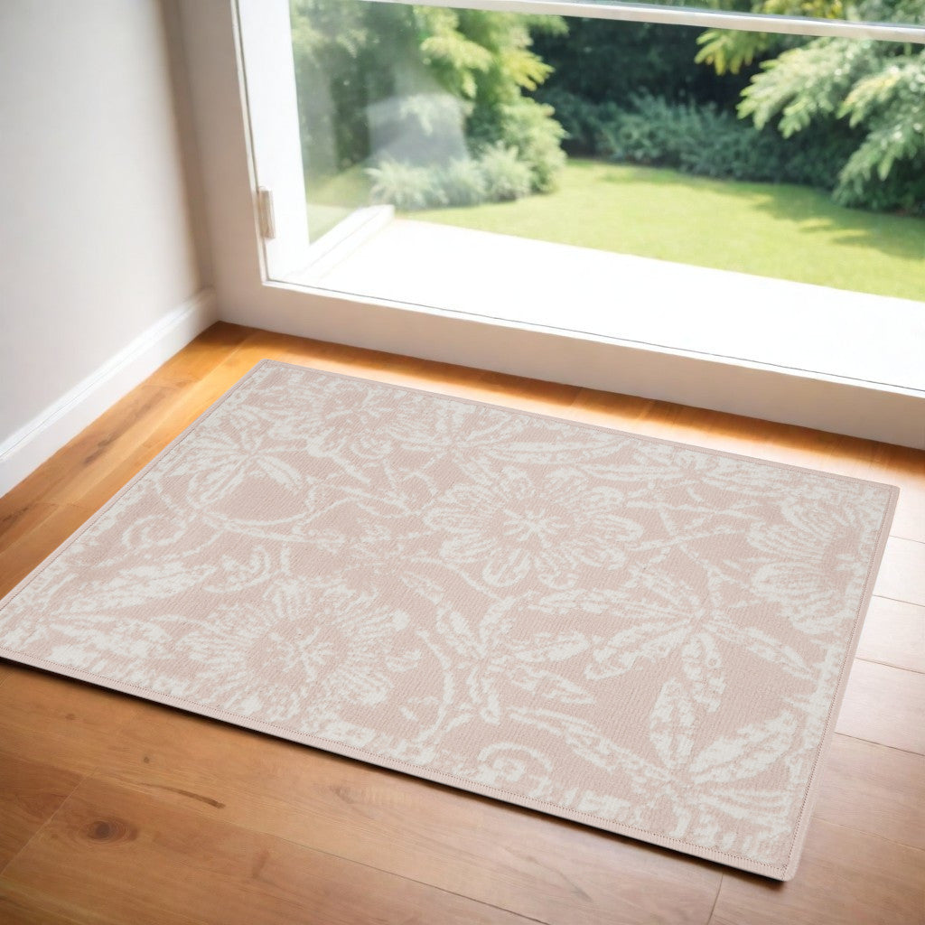2' X 3' Pink and Ivory Floral Distressed Area Rug-1