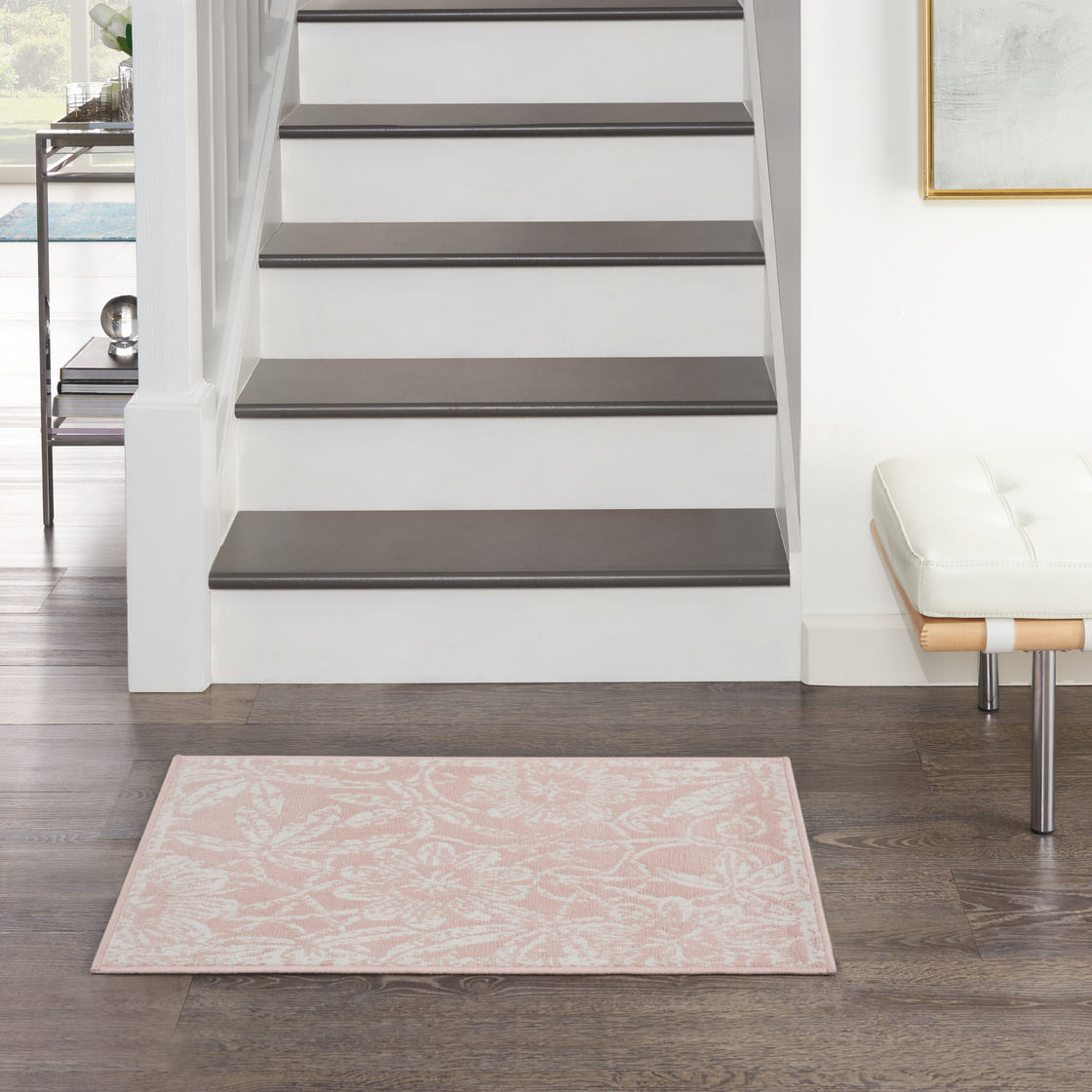 2' X 3' Pink and Ivory Floral Distressed Area Rug-2