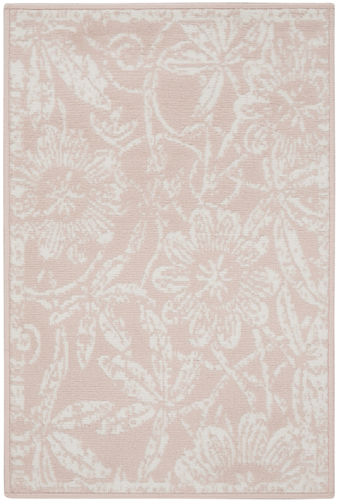 2' X 3' Pink and Ivory Floral Distressed Area Rug-0