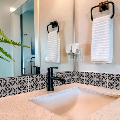 12" X 12" Black and White Orchid Peel and Stick Removable Tiles-4