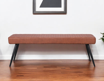 54" Brown and Black Faux Leather Upholstered Dining Bench-0