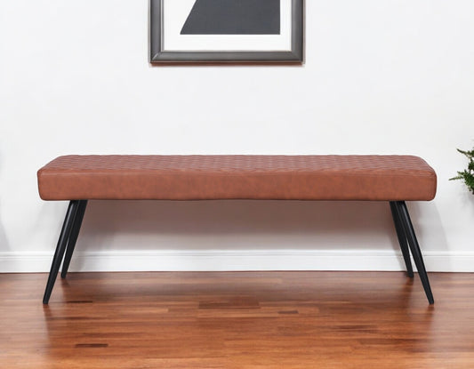54" Brown and Black Faux Leather Upholstered Dining Bench-0