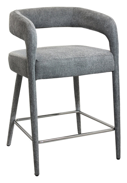 25" Gray Metal and Fabric Low Back Counter Height Bar Chair-1