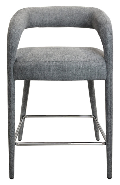 25" Gray Metal and Fabric Low Back Counter Height Bar Chair-2