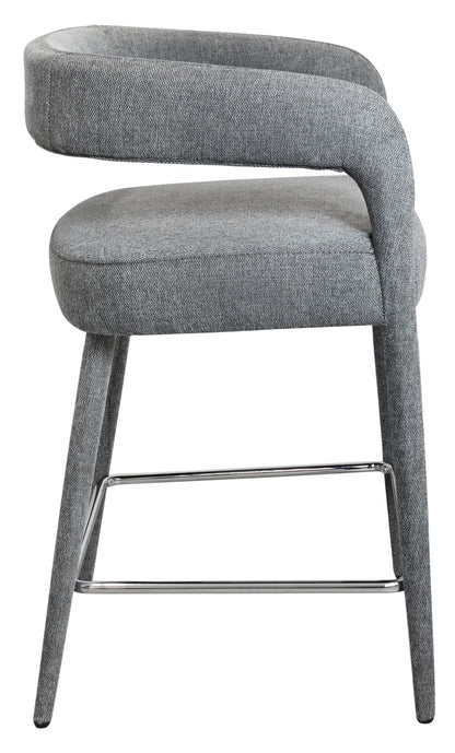 25" Gray Metal and Fabric Low Back Counter Height Bar Chair-3