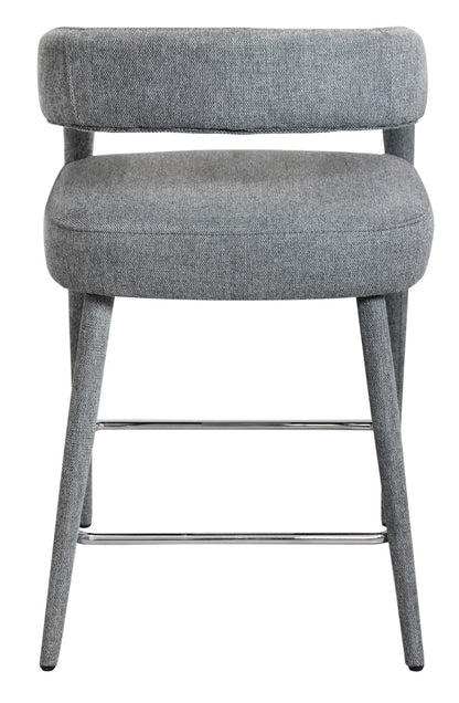 25" Gray Metal and Fabric Low Back Counter Height Bar Chair-4