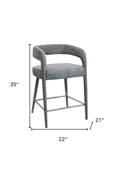 25" Gray Metal and Fabric Low Back Counter Height Bar Chair-8