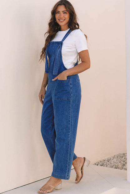 Elodie Knotted Strap Wide Leg Denim Overalls-2