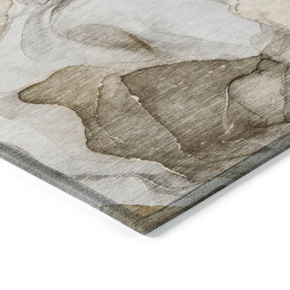 8' Round Brown Round Abstract Washable Non Skid Indoor Outdoor Area Rug-6