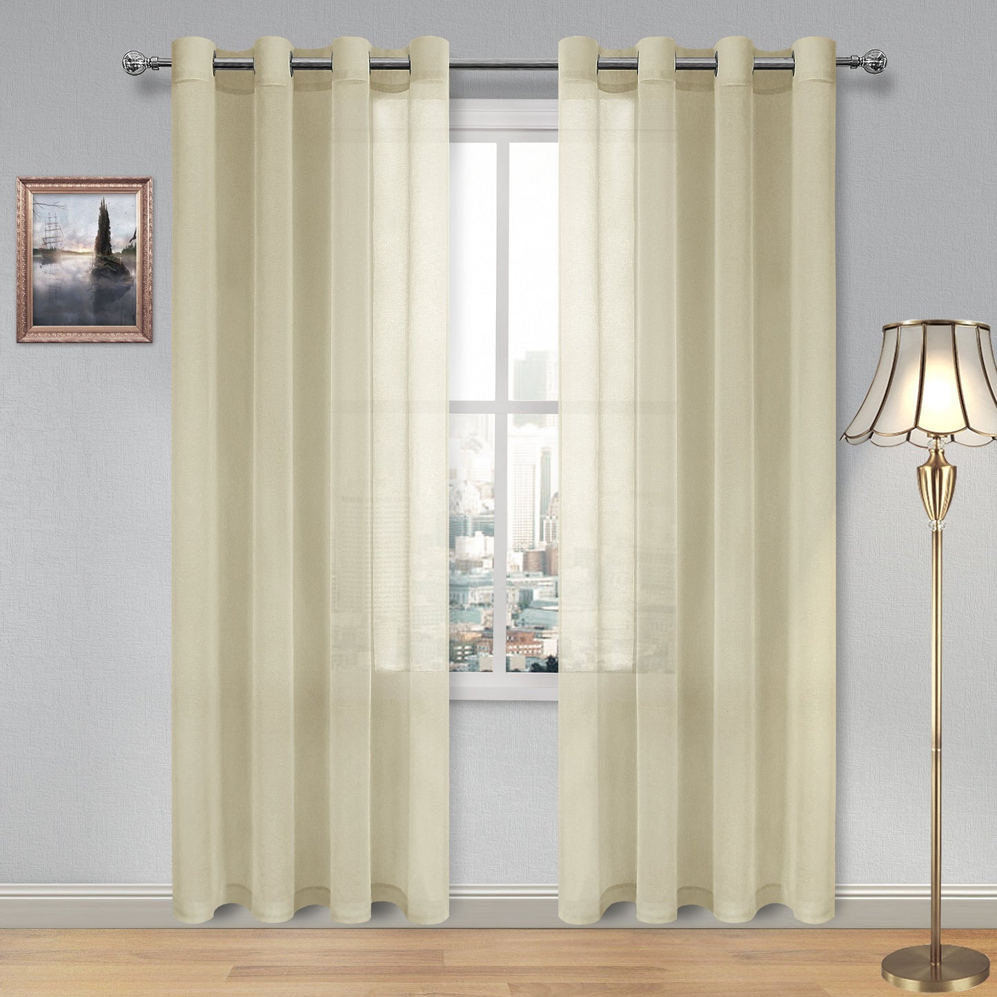 Custom Curtains: Faux Linen Sheer Curtains, Set of 2 Panels-0