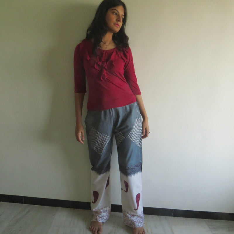 Gray Paisley Straight Cut Drawstring Pajamas-1