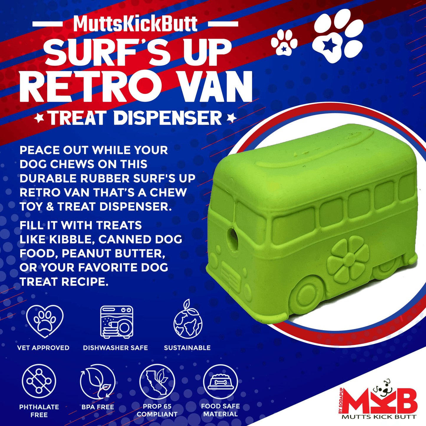 MKB Surf's Up Retro Van Durable Chew Toy & Treat Dispenser for Dogs-4