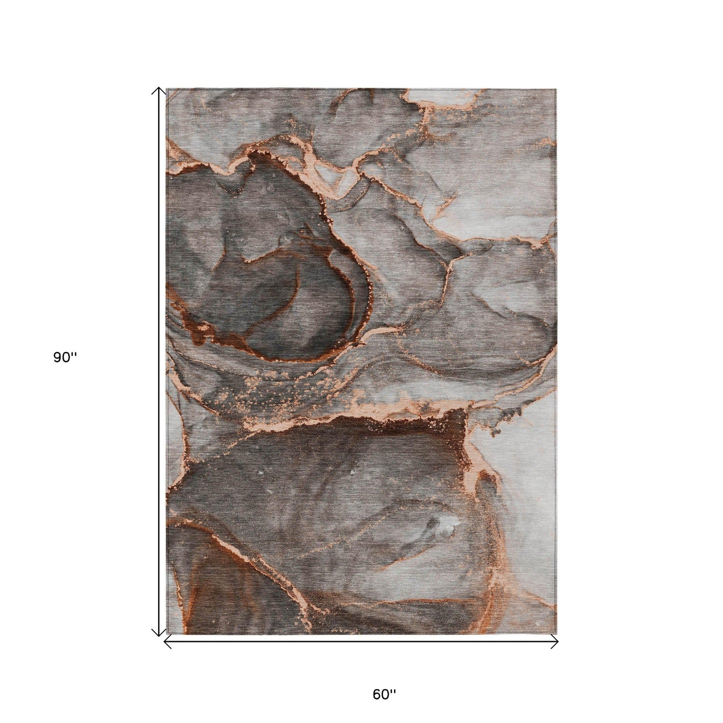 5' X 8' Peach Abstract Washable Non Skid Indoor Outdoor Area Rug-2