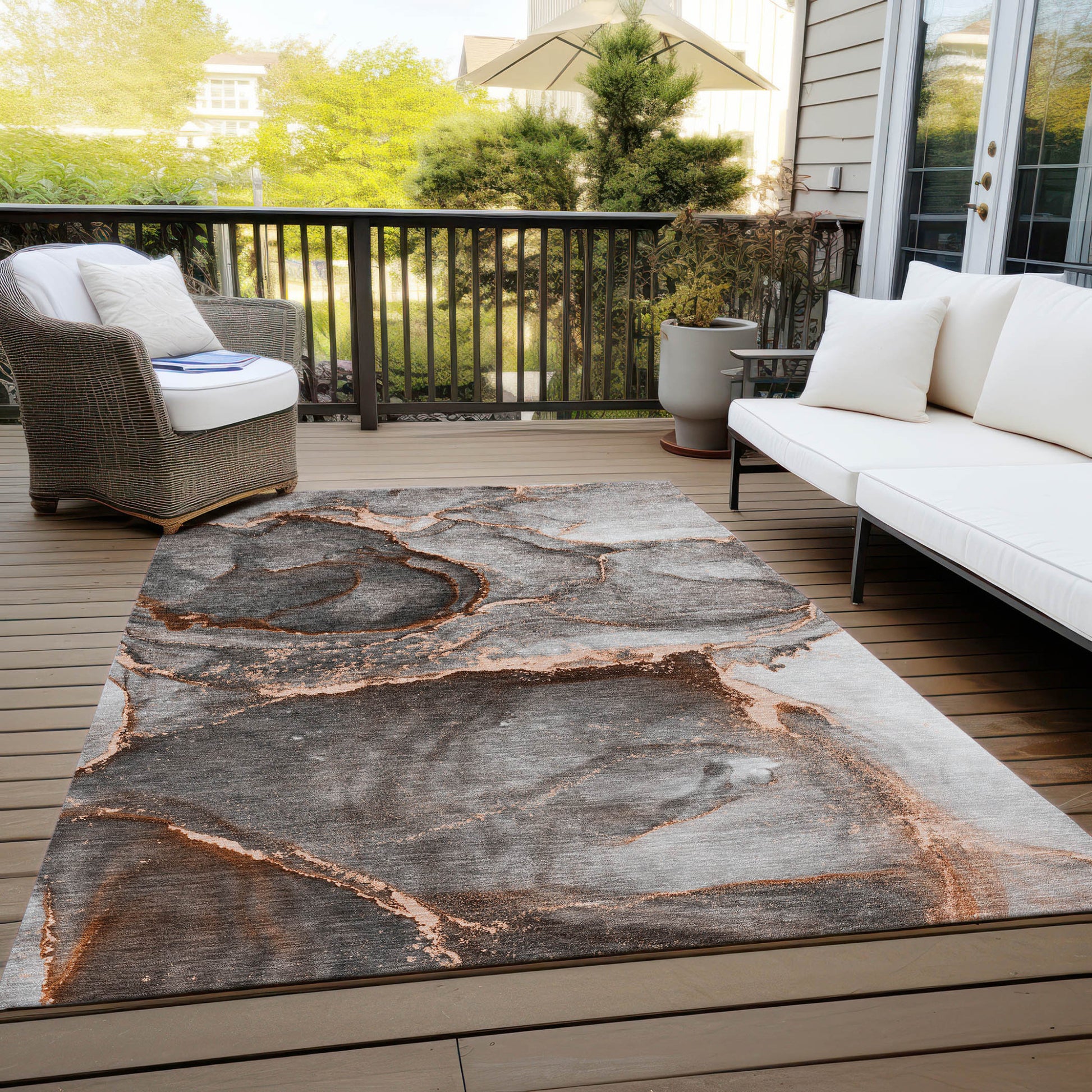 5' X 8' Peach Abstract Washable Non Skid Indoor Outdoor Area Rug-7
