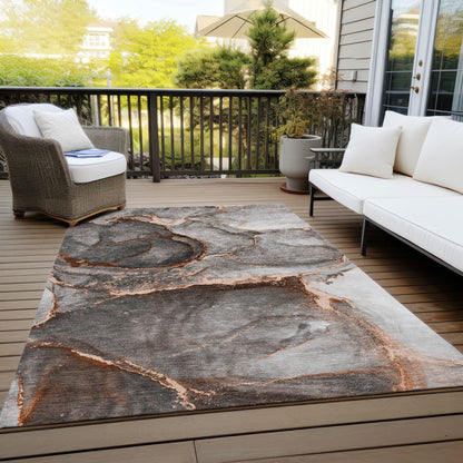 5' X 8' Peach Abstract Washable Non Skid Indoor Outdoor Area Rug-7