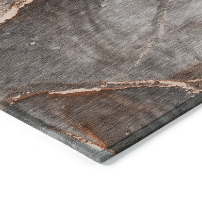 5' X 8' Peach Abstract Washable Non Skid Indoor Outdoor Area Rug-6