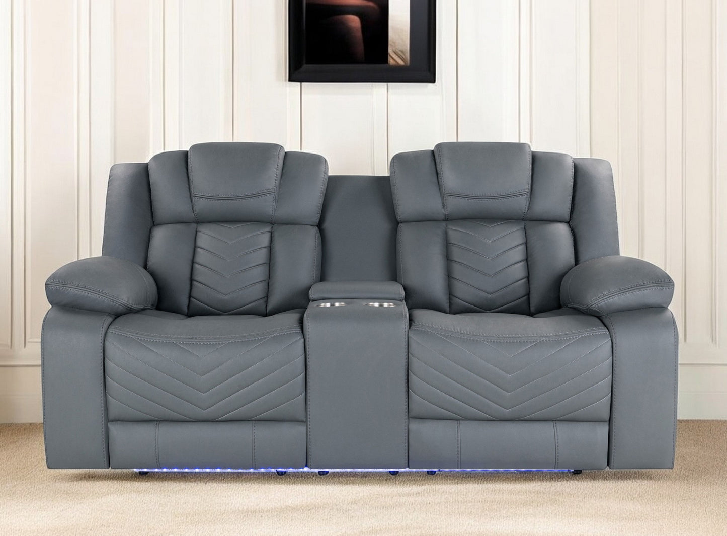 75" Light Gray Faux Leather Power Reclining Loveseat With Storage-0