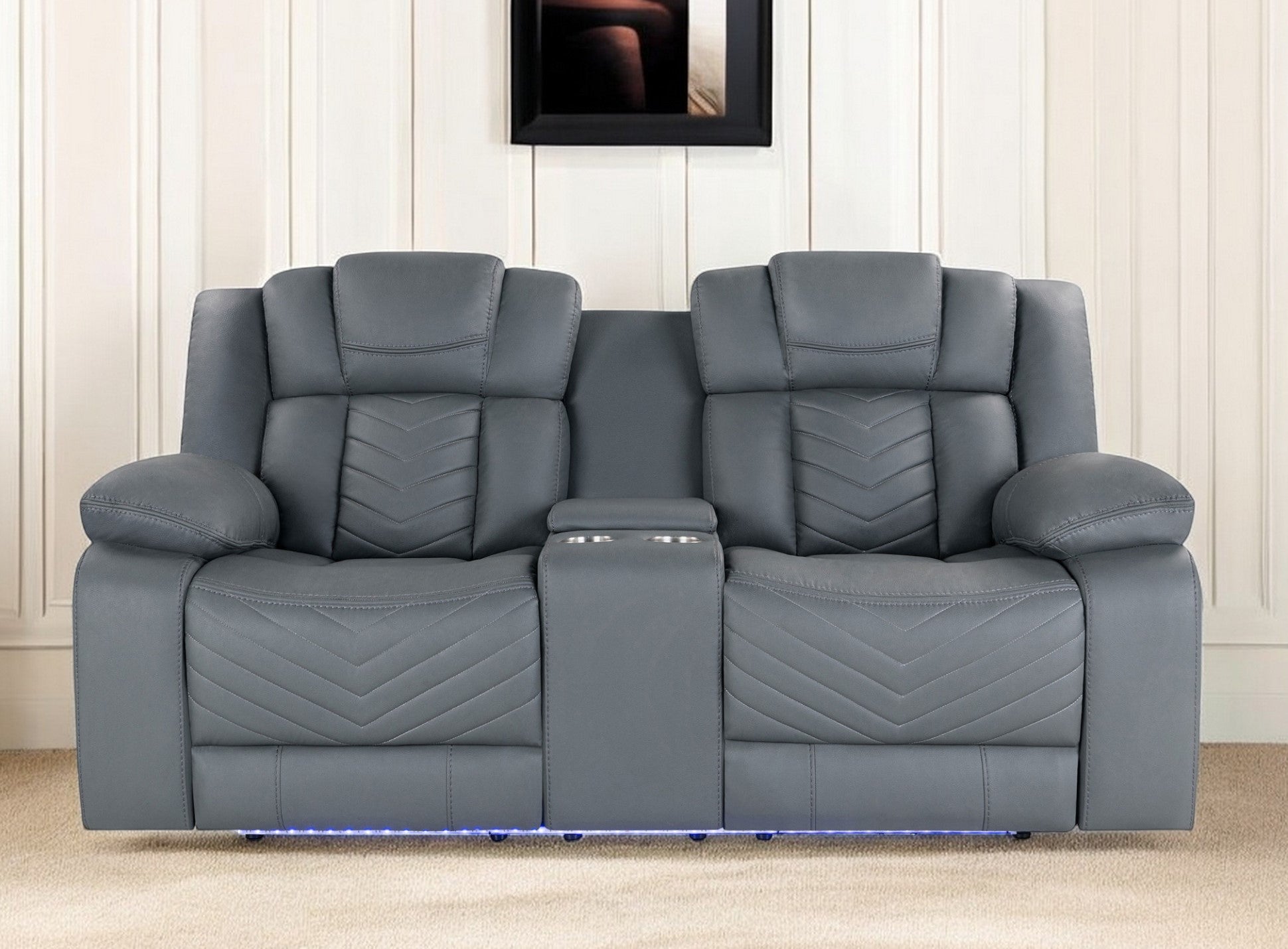 75" Light Gray Faux Leather Power Reclining Loveseat With Storage-0