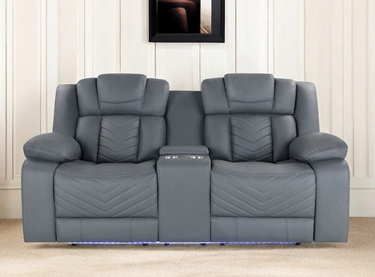 75" Light Gray Faux Leather Power Reclining Loveseat With Storage-0