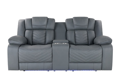 75" Light Gray Faux Leather Power Reclining Loveseat With Storage-6