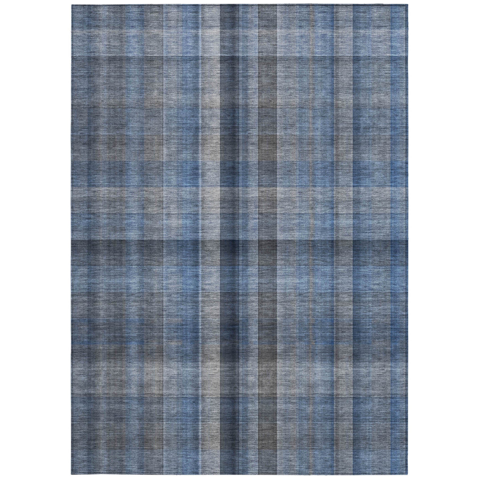 5' X 8' Blue Plaid Washable Non Skid Indoor Outdoor Area Rug-4