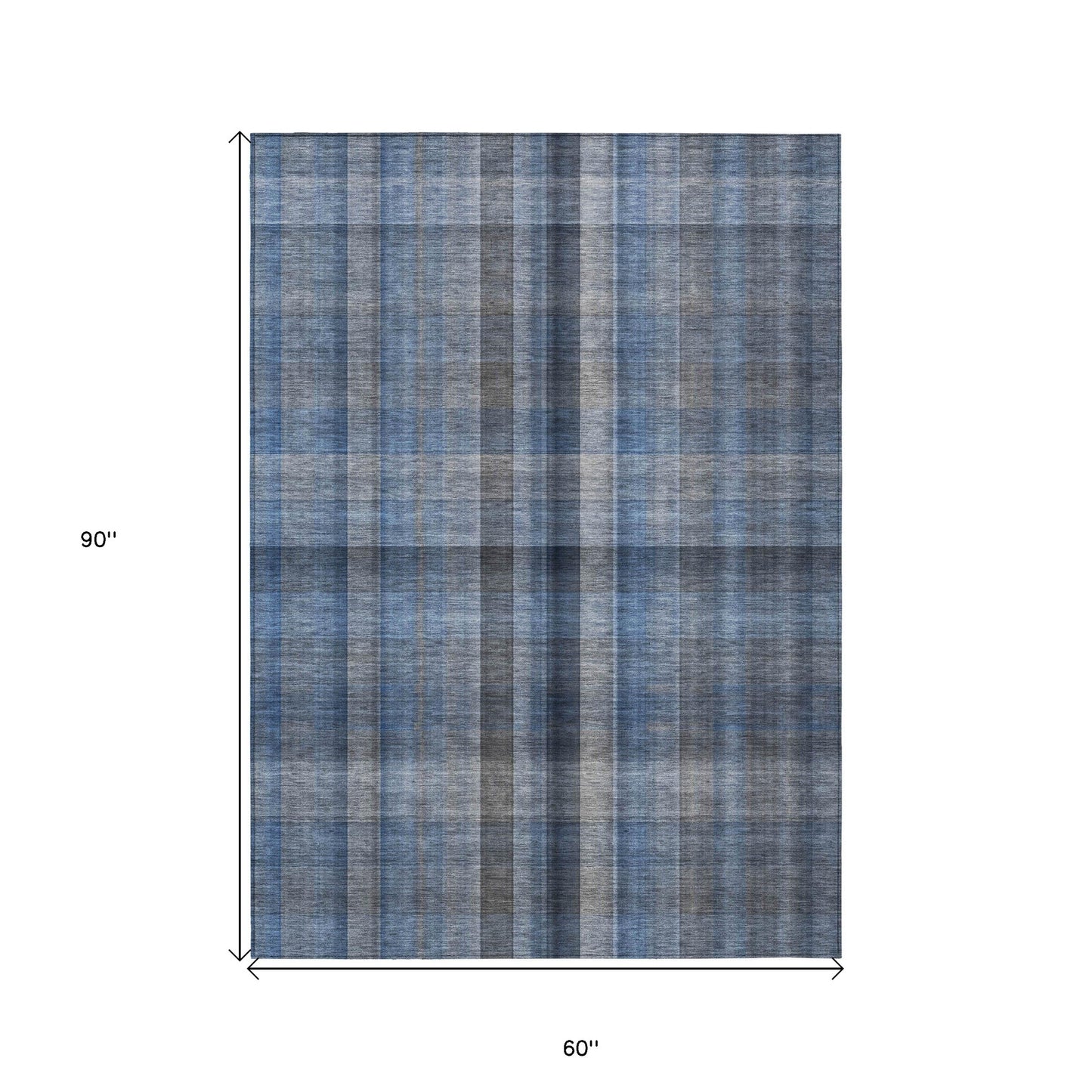 5' X 8' Blue Plaid Washable Non Skid Indoor Outdoor Area Rug-2
