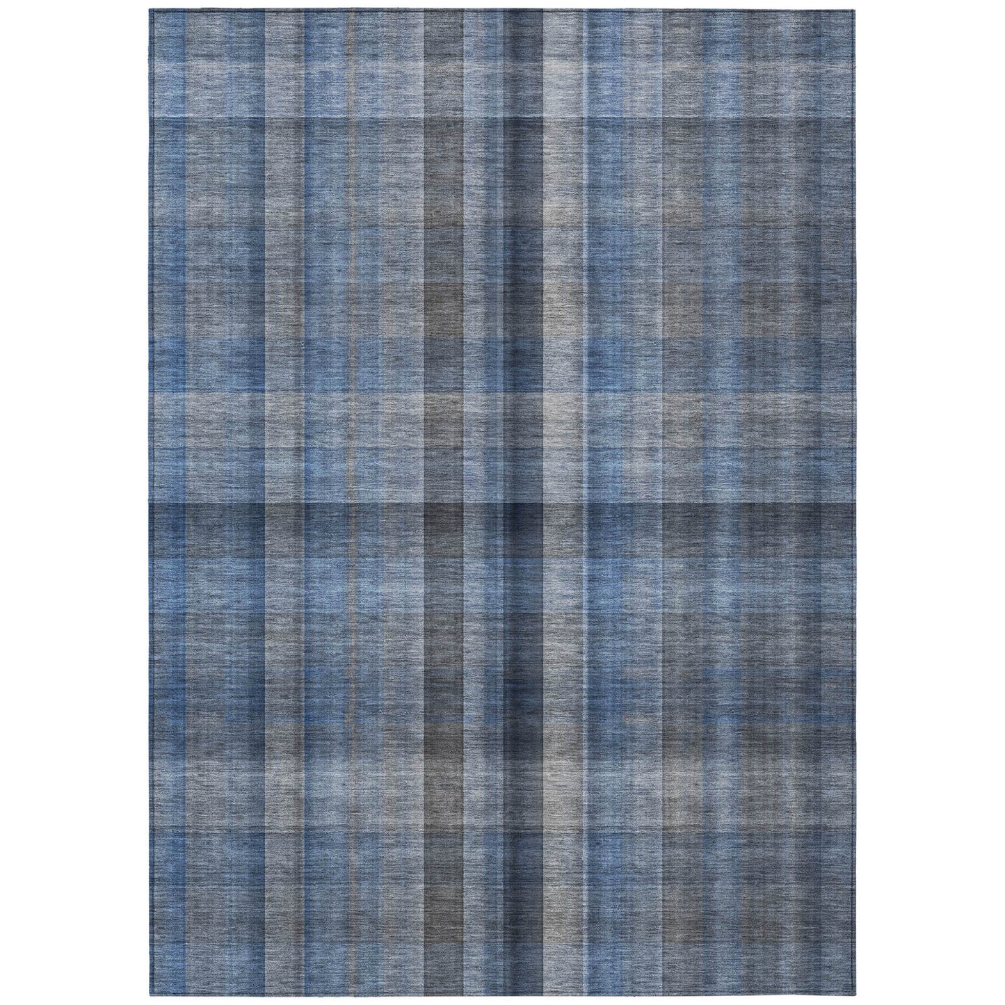5' X 8' Blue Plaid Washable Non Skid Indoor Outdoor Area Rug-1