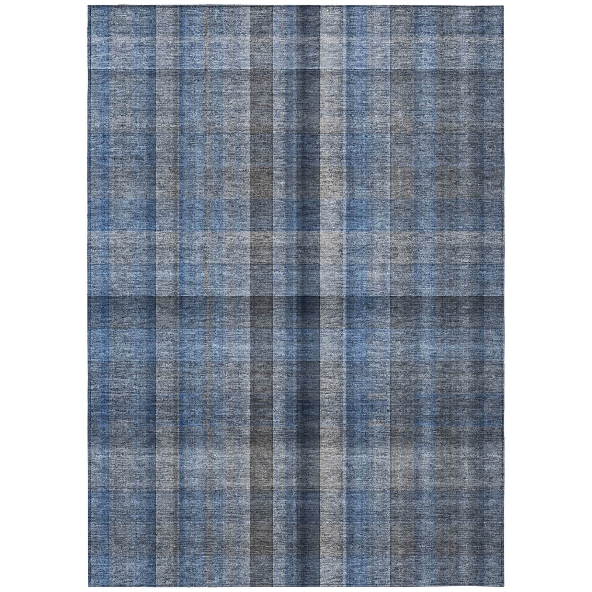 5' X 8' Blue Plaid Washable Non Skid Indoor Outdoor Area Rug-1