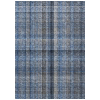 5' X 8' Blue Plaid Washable Non Skid Indoor Outdoor Area Rug-1