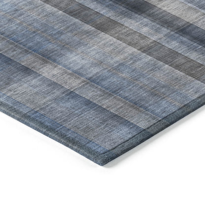 5' X 8' Blue Plaid Washable Non Skid Indoor Outdoor Area Rug-6