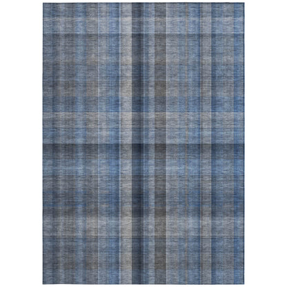 5' X 8' Blue Plaid Washable Non Skid Indoor Outdoor Area Rug-3