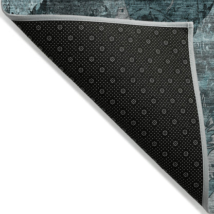 2' X 8' Teal and Gray Abstract Washable Indoor Outdoor Runner Rug-3