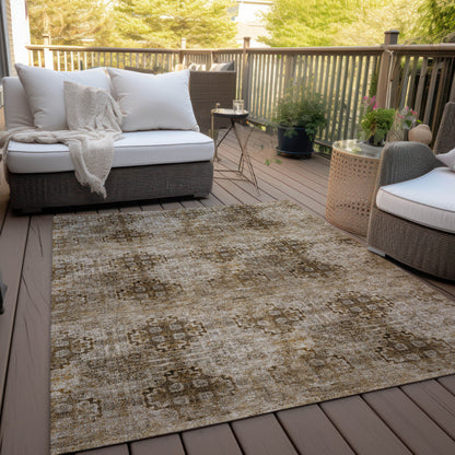 5' X 8' Taupe Floral Medallion Washable Non Skid Indoor Outdoor Area Rug-5