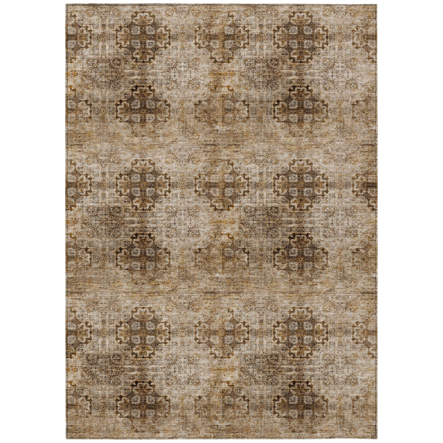 5' X 8' Taupe Floral Medallion Washable Non Skid Indoor Outdoor Area Rug-1